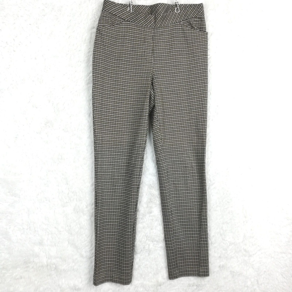 J. Jill Womens Pants Ponte Slim Leg Houndstooth Brown Beige Pull On Mid Rise S